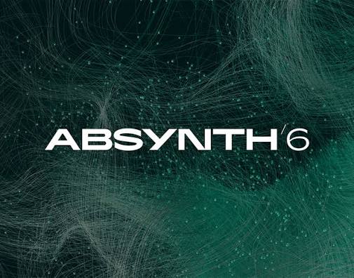 Absynth 6 key art: the wordmark over a dark green field of fine intersecting lines